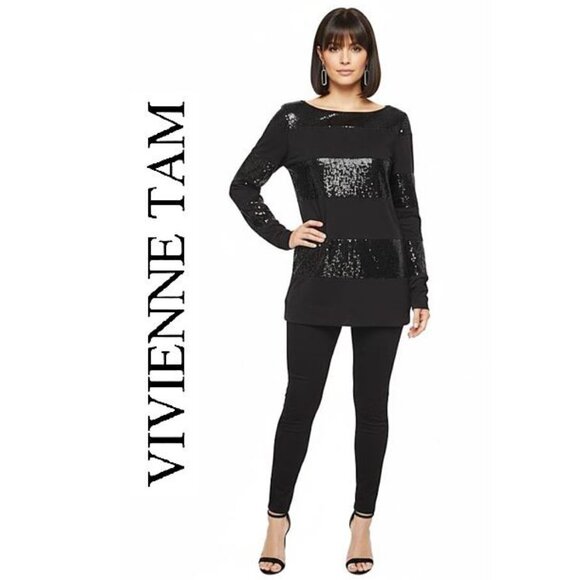 VIVIENNE TAM, Long sleeve black striped sequin top - Picture 2 of 11